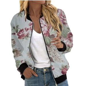 H & M Conscious Collection mint & pink floral lightweight bomber jacket